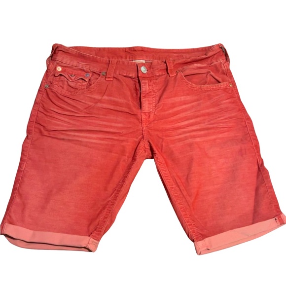 VINTAGE MEN’S TRUE RELIGION RICKY CUT-OFF CORDUROY RED SHORTS SIZE:38 - Picture 2 of 9